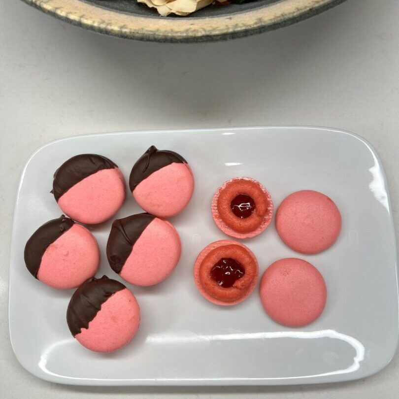 Chocolate Dipped Strawberry Macarons